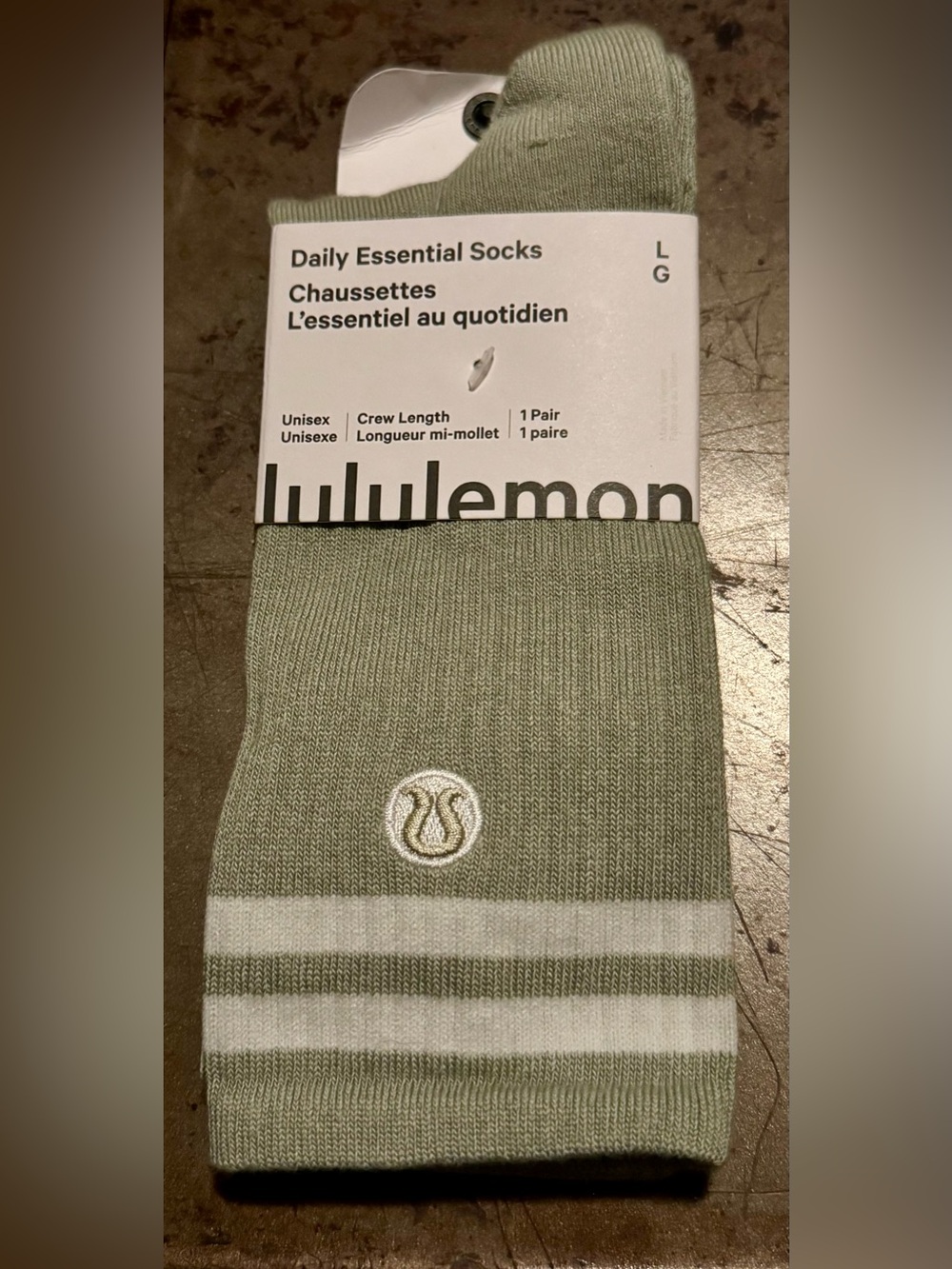 lululemon athletica Sage Green Crew Socks with White Stripes